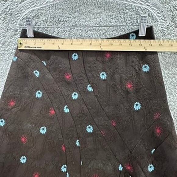 Irene Van Ryb Wool Skirt Size 8 Brown Embroidered Fireworks Pattern A-Line Slip - Picture 4 of 11